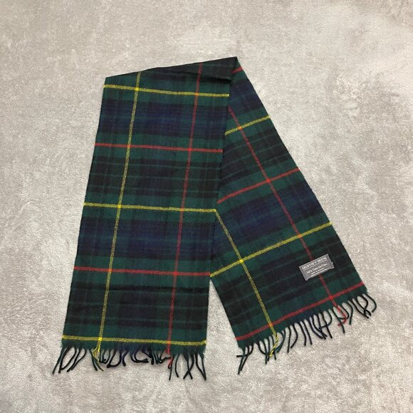Geoffrey Beene Scarf Pure New Wool Green Tartan Plaid Winter Wrap Unisex - Picture 1 of 6